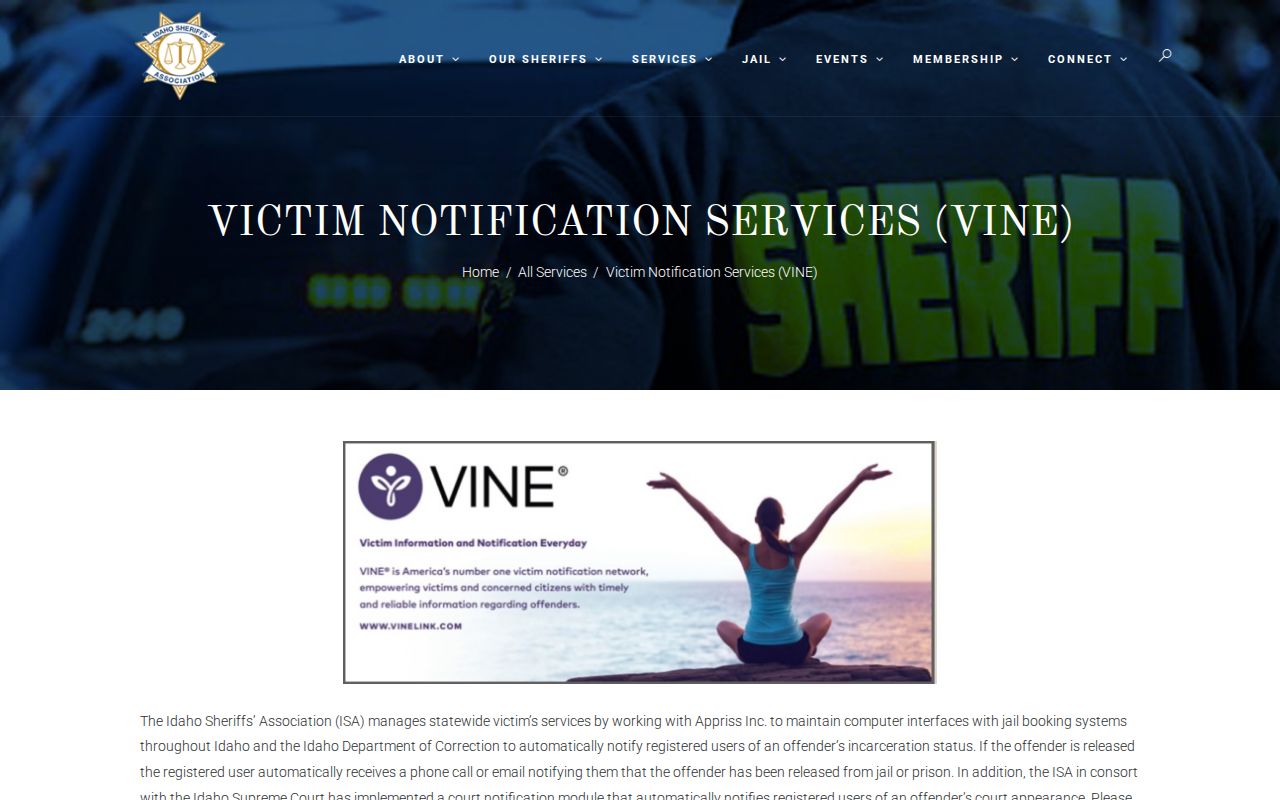 Idaho VINE explanation for Lemhi County custody and release notifications