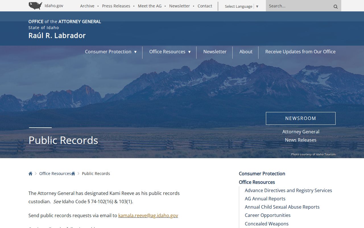Lemhi County public-records request form and fee information