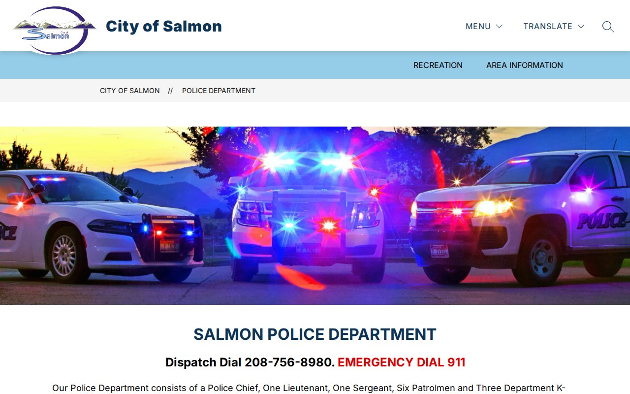 Salmon Police and Lemhi County arrest-record page with no public booking feed
